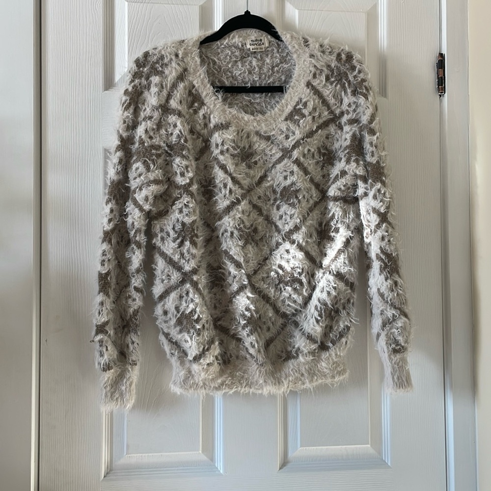 Molly bracken eyelash cream tan sweater boho fuzzy textured